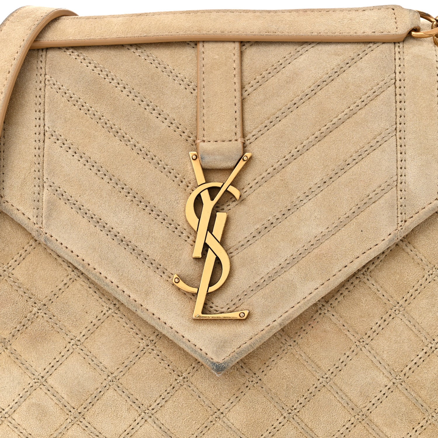 Saint Laurent Suede Mixed Matelasse Triquilt Medium Monogram Envelope Satchel Sea Salt 8 of 12