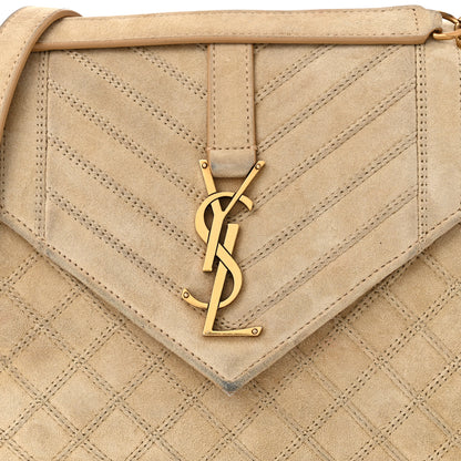 Saint Laurent Suede Mixed Matelasse Triquilt Medium Monogram Envelope Satchel Sea Salt 8 of 12