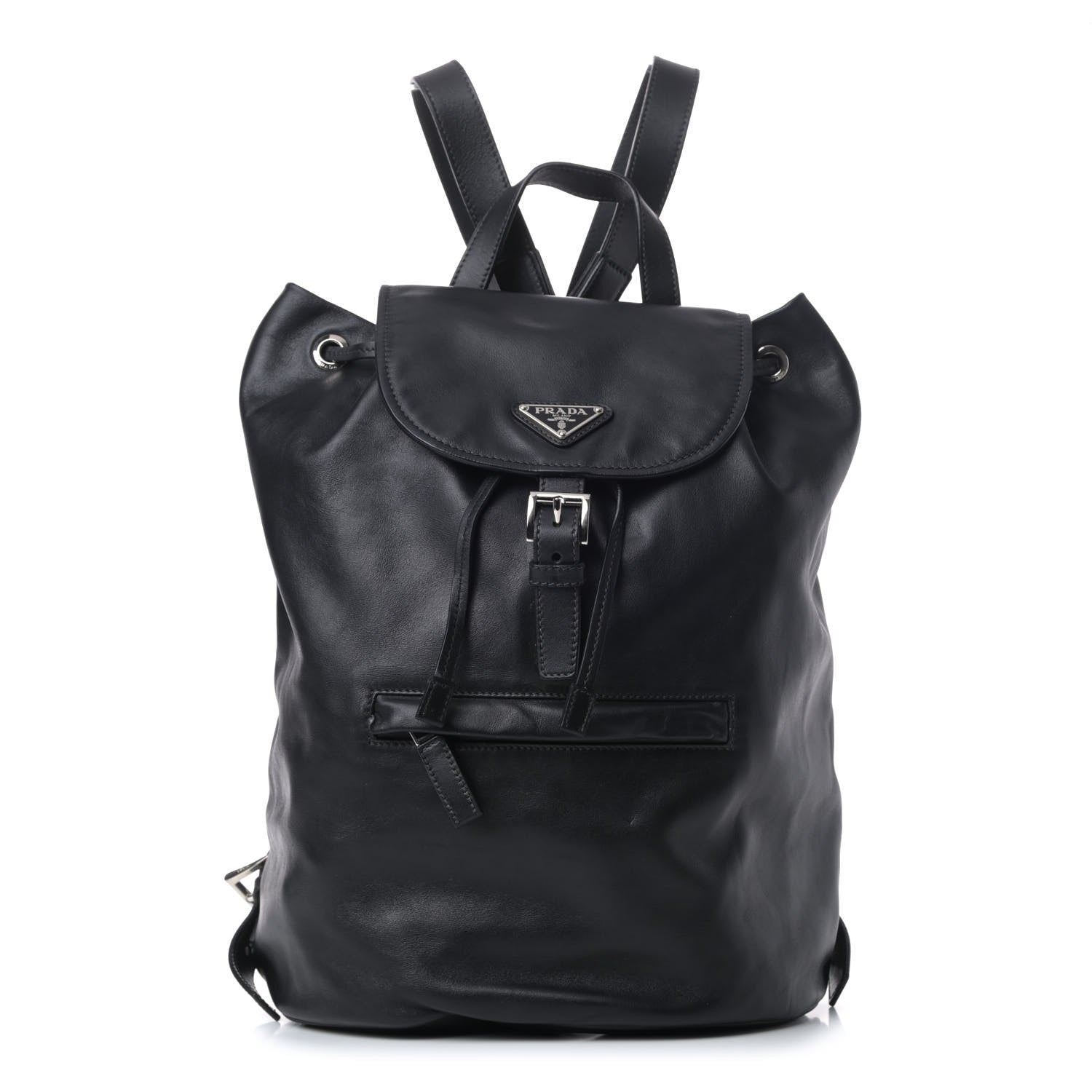 Prada Soft Calfskin Cinch Backpack Black 1 of 8