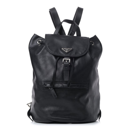 Prada Soft Calfskin Cinch Backpack Black 1 of 8