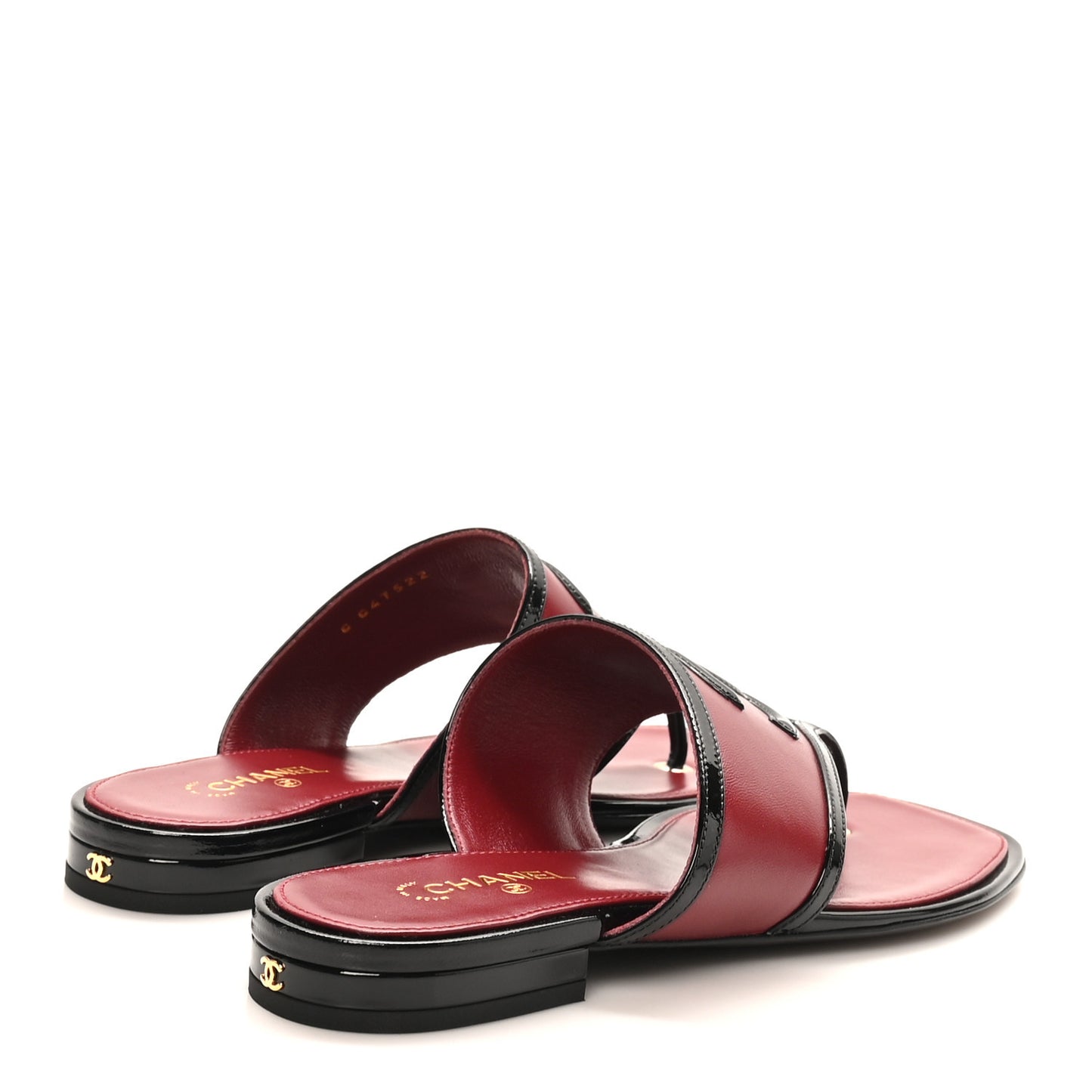 Lambskin Patent Calfskin CC Thong Sandals 37 Burgundy Black