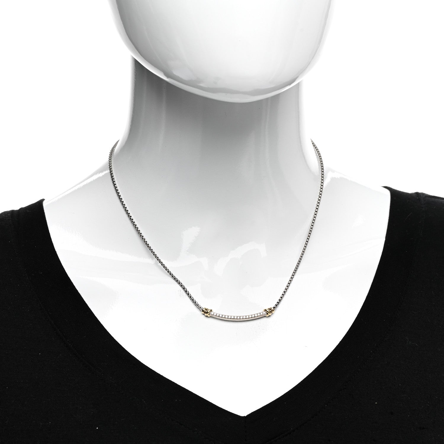 David Yurman Sterling Silver 18K Yellow Gold Diamond Petite Helena Wrap Station Necklace 2 of 4