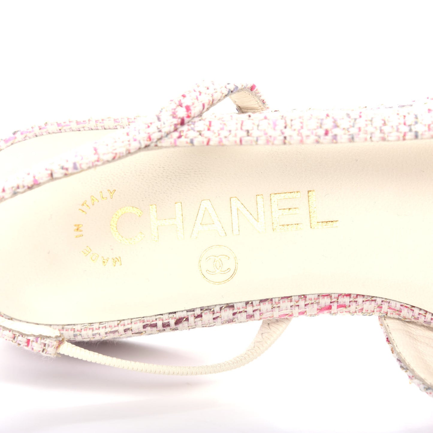 Tweed Patent Cap Toe CC Slingback Flat 36.5 Pink White