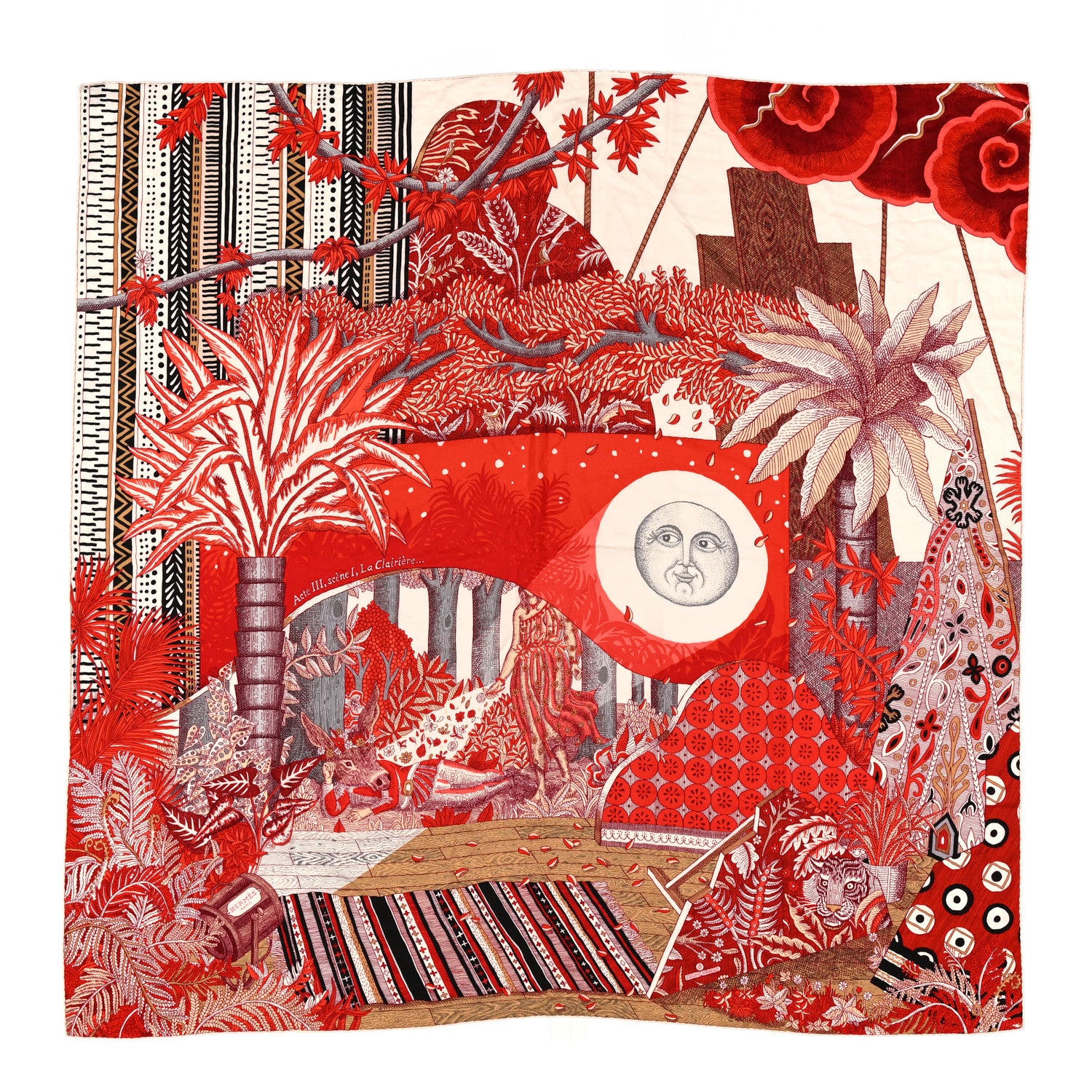 Hermes Cashmere Silk Acte III Scene I La Clairiere Shawl 140 Rouge Rose White 1 of 5