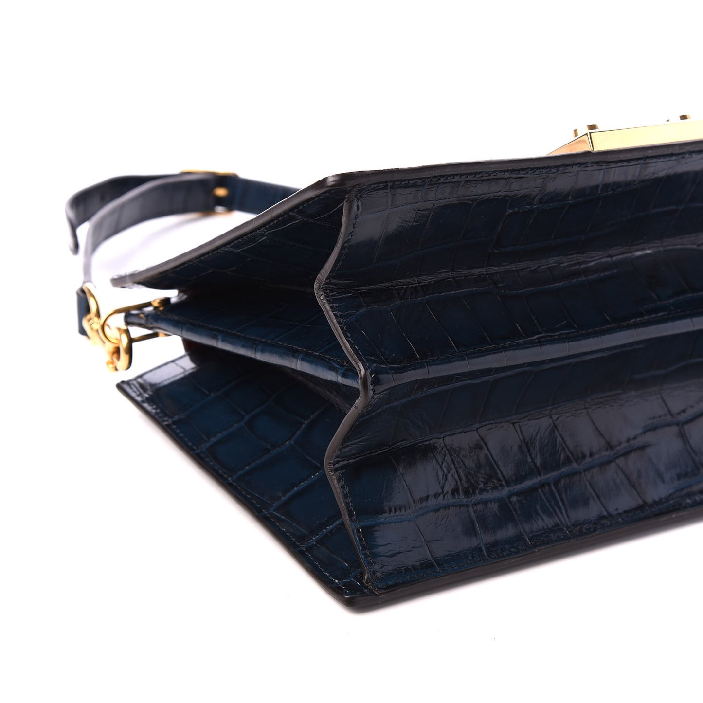 Calfskin Crocodile Embossed Pembroke Shoulder Bag Navy