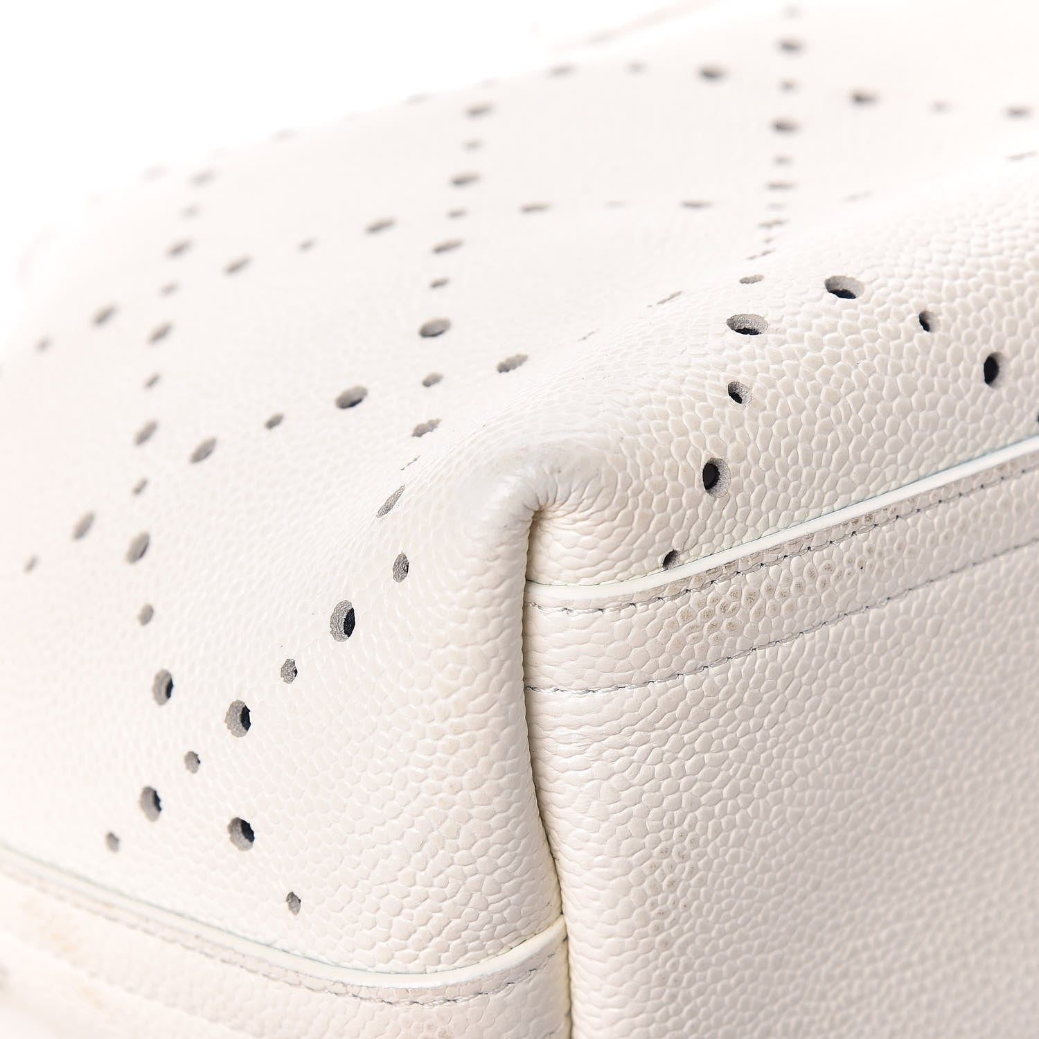 Chanel Caviar Perforated Drawstring CC Bag White 16 of 19