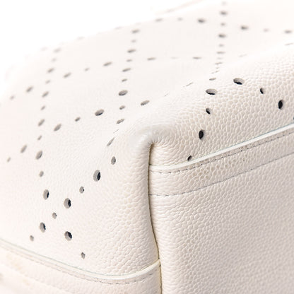 Chanel Caviar Perforated Drawstring CC Bag White 16 of 19