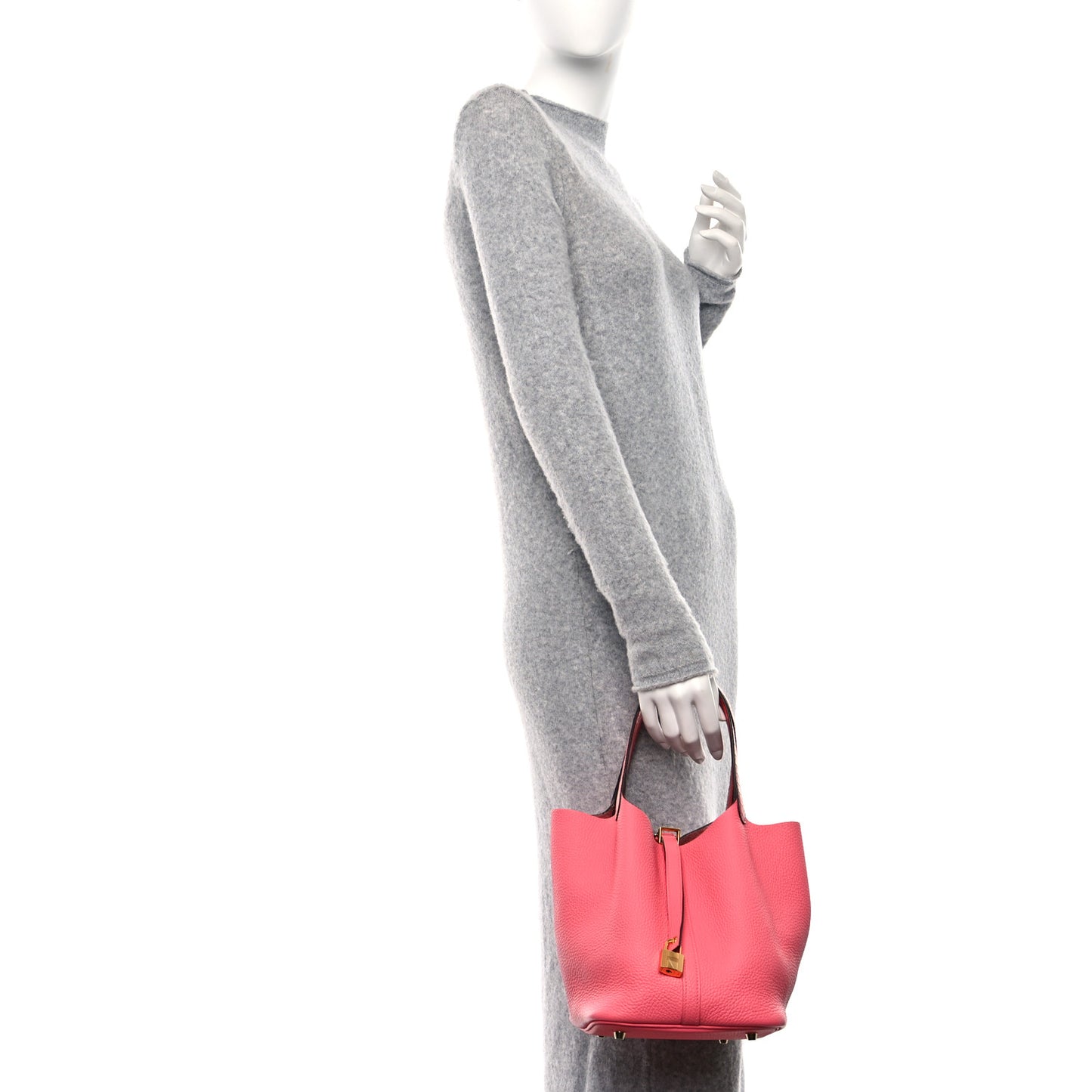 Taurillon Clemence Matte Alligator Picotin Lock Touch 18 PM Rose Azalee