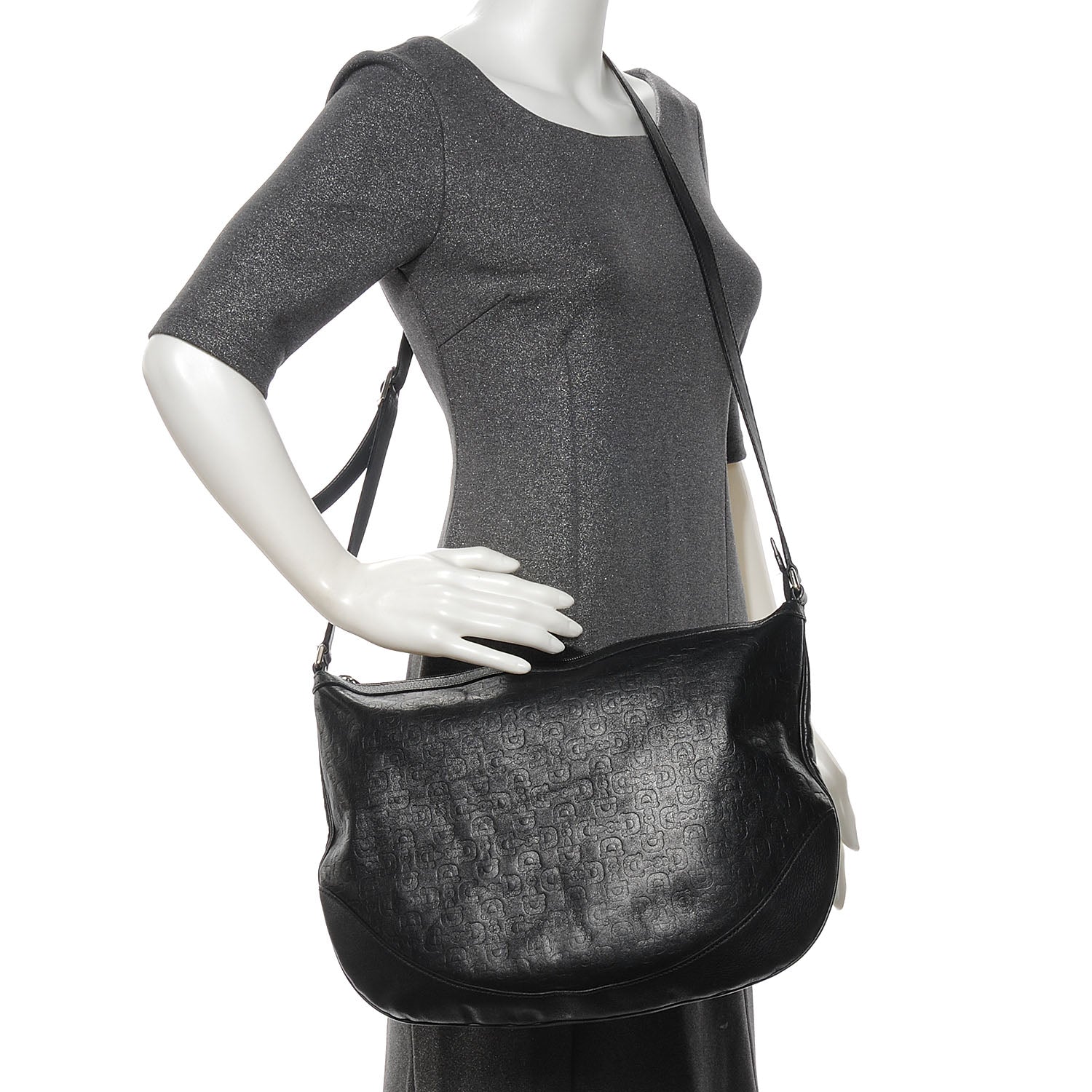 Gucci Calfskin Horsebit Embossed Large Half Moon Hobo Black 2 of 8