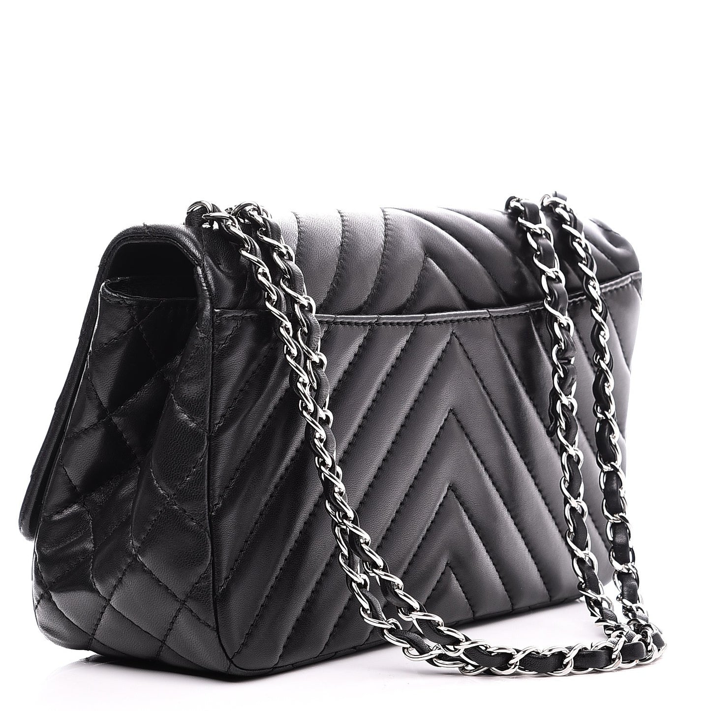 Lambskin Surpique Chevron Medium Single Flap Black