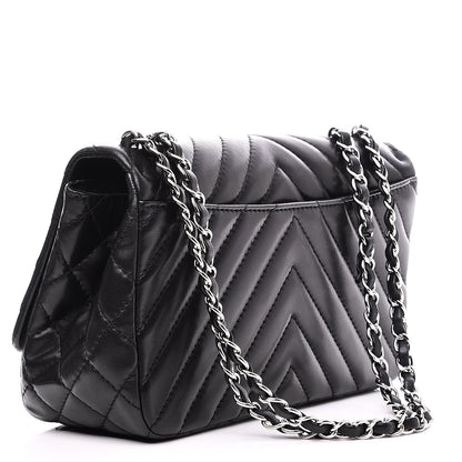 Chanel Lambskin Surpique Chevron Medium Single Flap Black 4 of 8