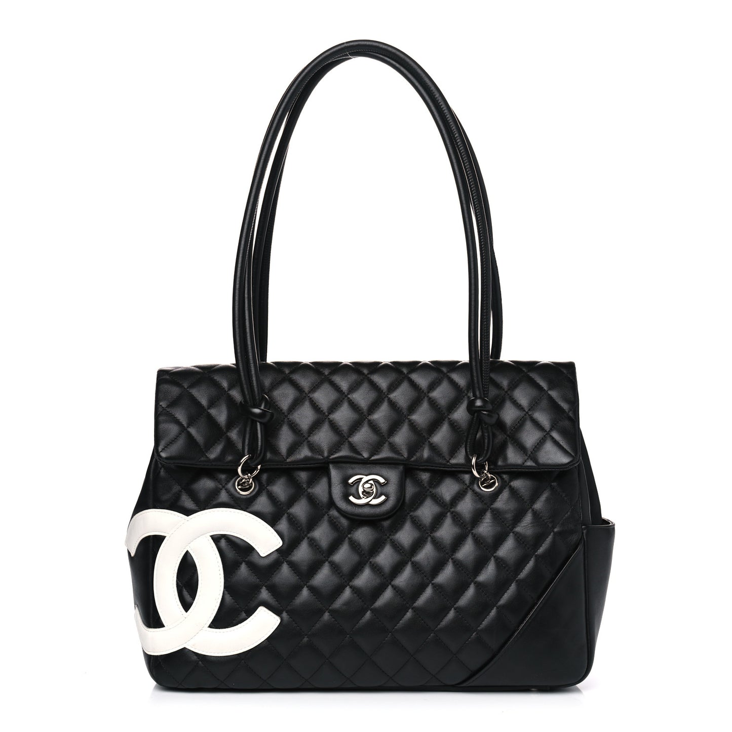 Calfskin Quilted Large Cambon Flap Black White