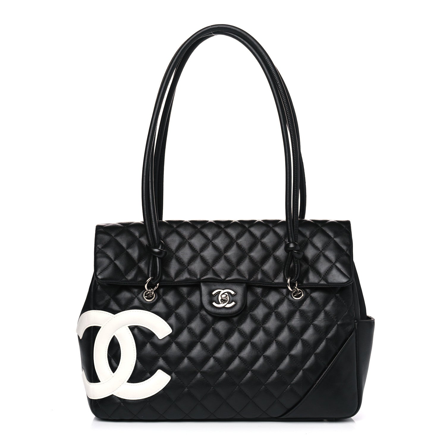 Chanel Calfskin Quilted Large Cambon Flap Black White 1 of 10