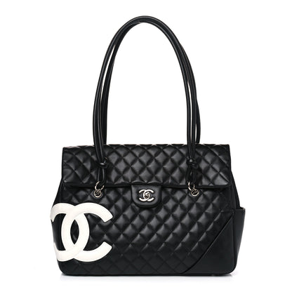 Chanel Calfskin Quilted Large Cambon Flap Black White 1 of 10