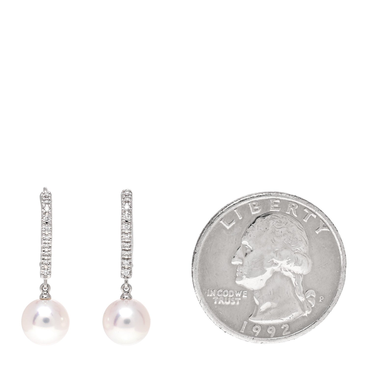 Mikimoto 18K White Gold Diamond Akoya Pearl 7.5mm Drop Earrings 2 of 5