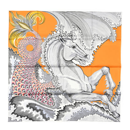 Hermes Silk Cheval Sirene Double Face 90 Jaune D’or Gris Rose 1 of 4