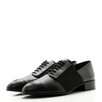 Chanel Calfskin Elastic Lace Up Cap Toe CC Loafers 40 Black 3 of 8