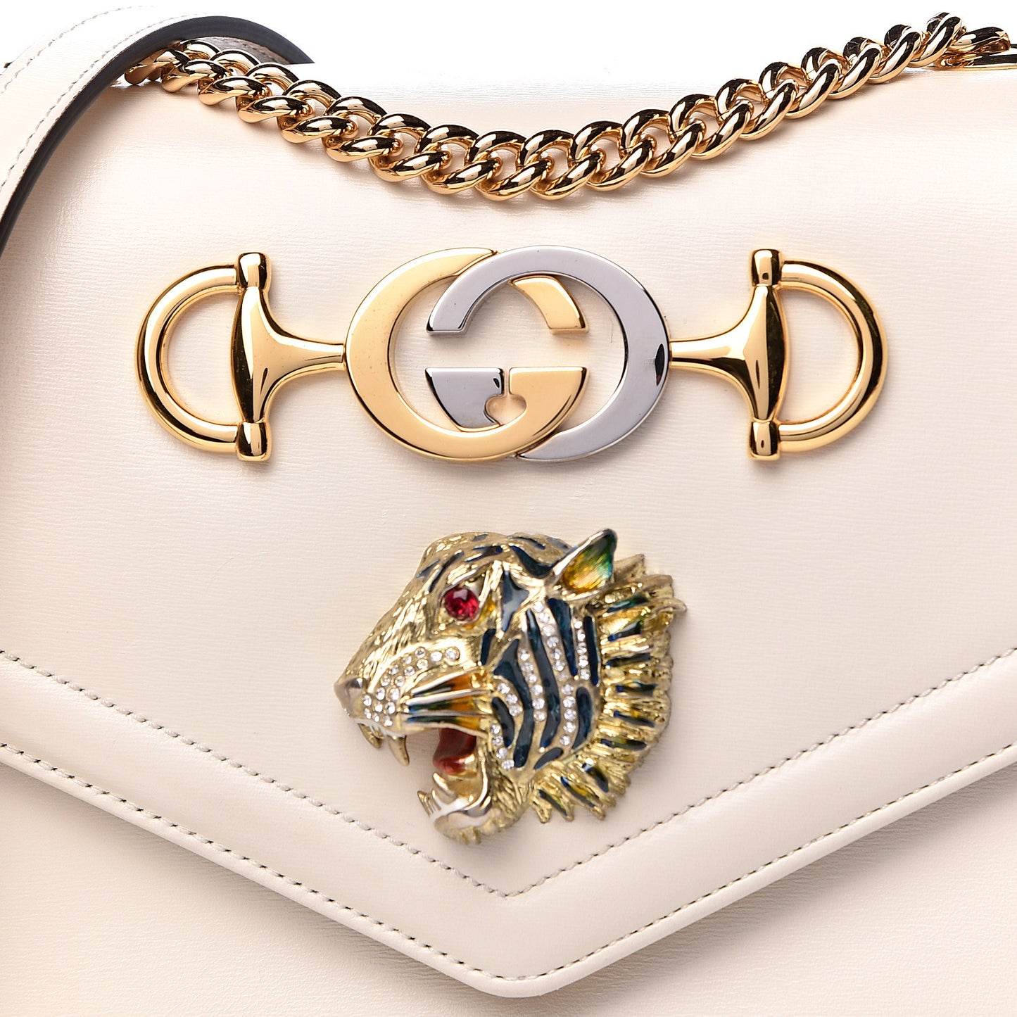 Vitello Palmellato Lux Crystal Medium Rajah Shoulder Bag Mystic White Multicolor