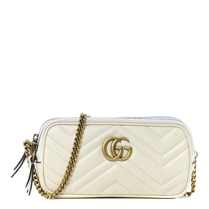 Gucci Calfskin Matelasse Mini GG Marmont Chain Crossbody Bag Mystic White 1 of 9