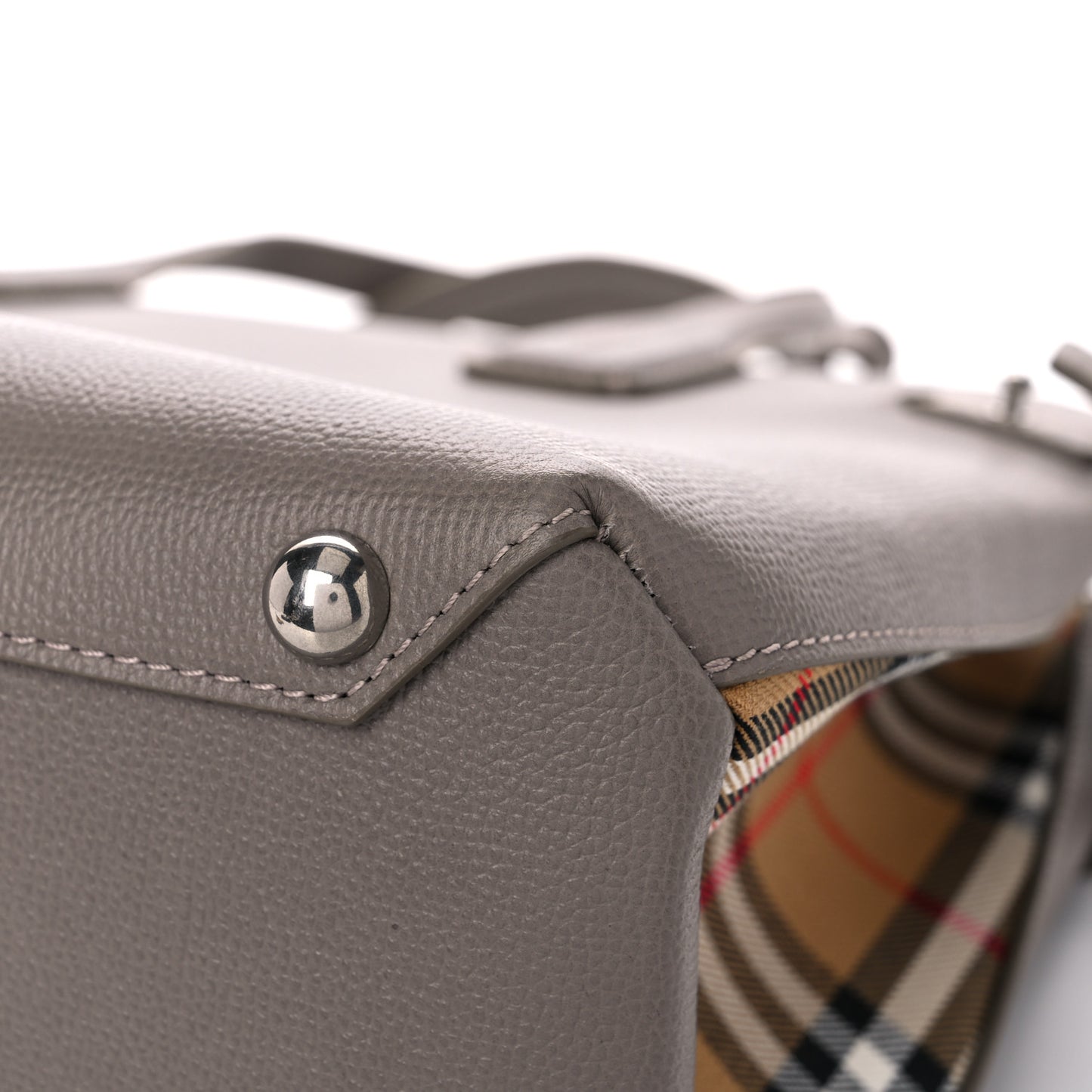 Derby Calfskin House Check Medium Banner Tote Thistle Grey
