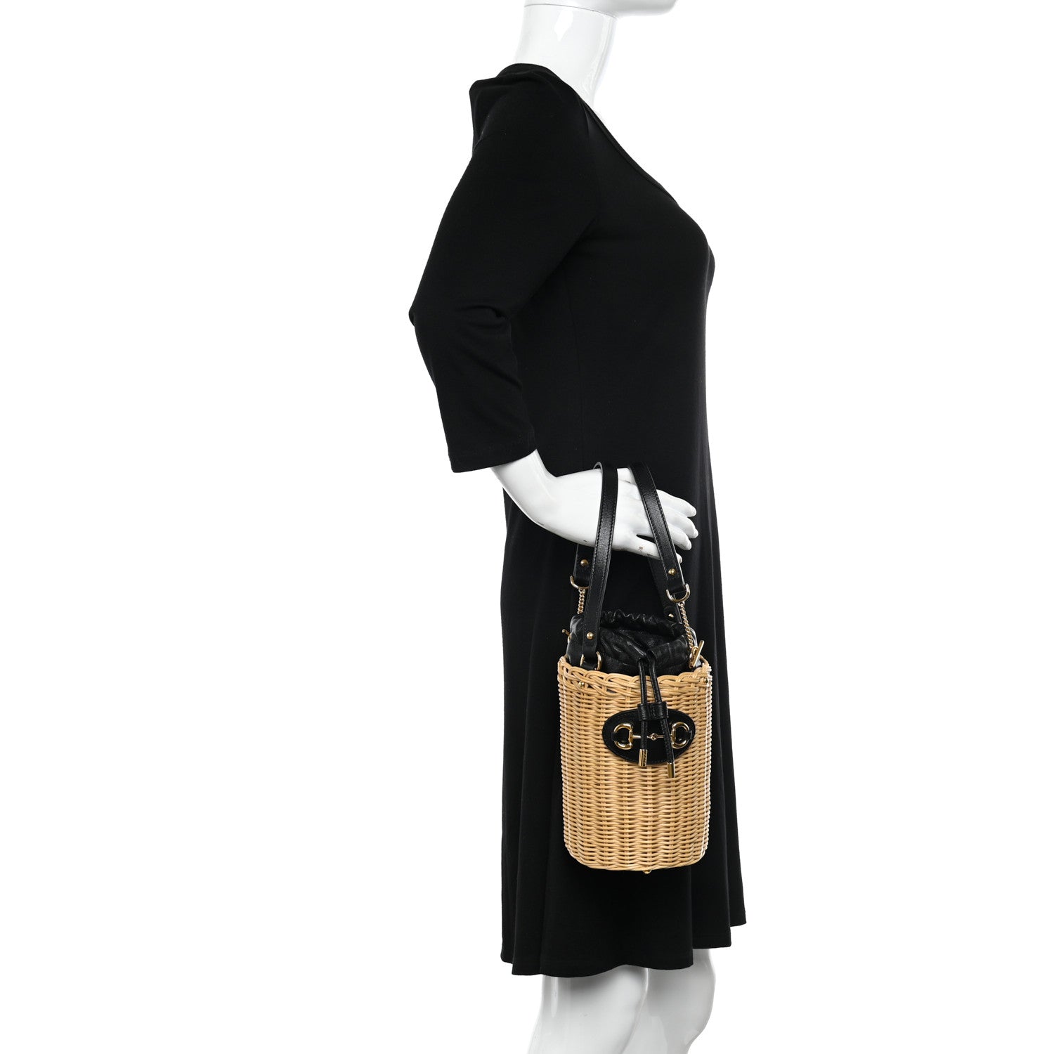 Gucci Wicker Horsebit 1955 Bucket Bag Natural Black 2 of 10