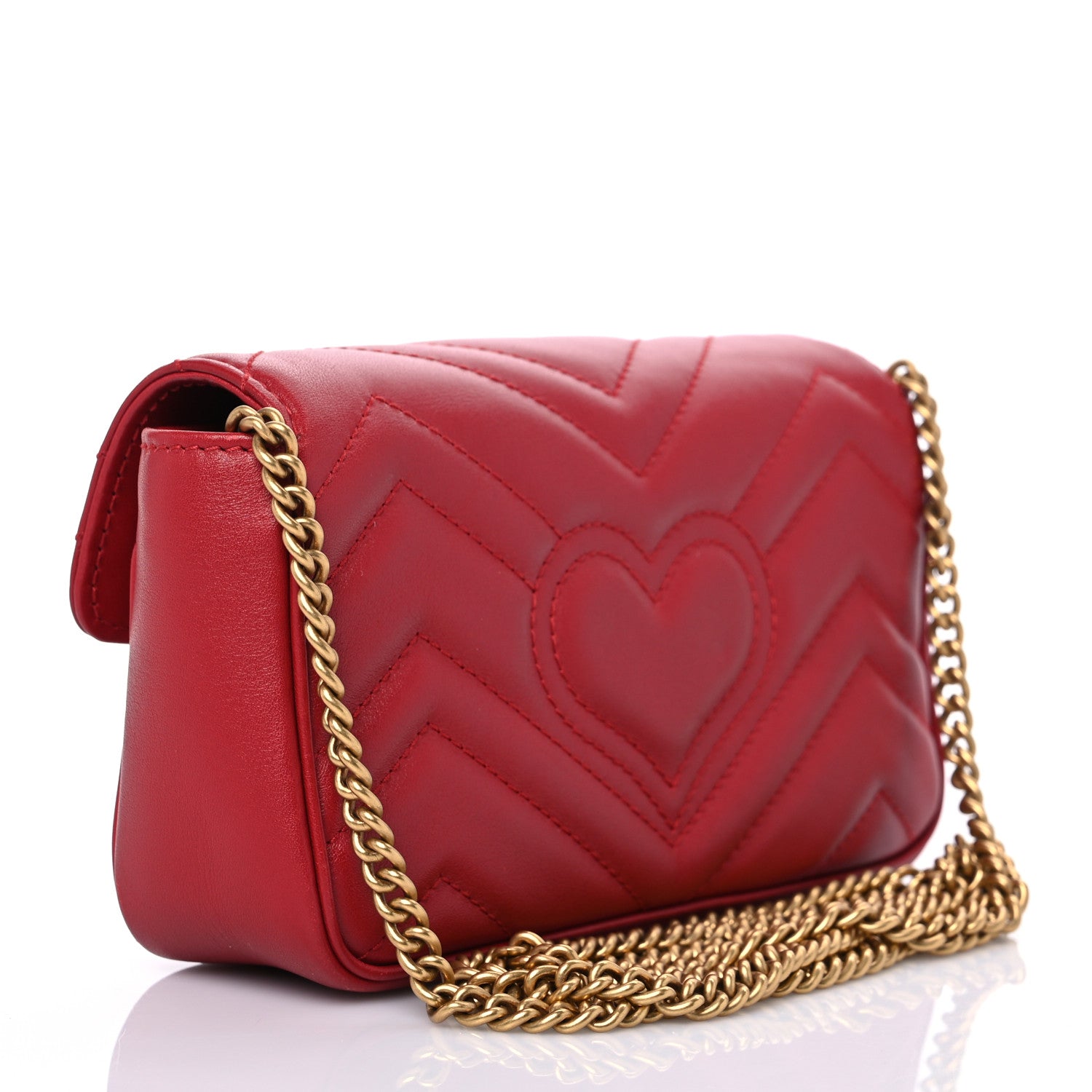 Gucci Calfskin Matelasse Super Mini GG Marmont Shoulder Bag Hibiscus Red 3 of 7