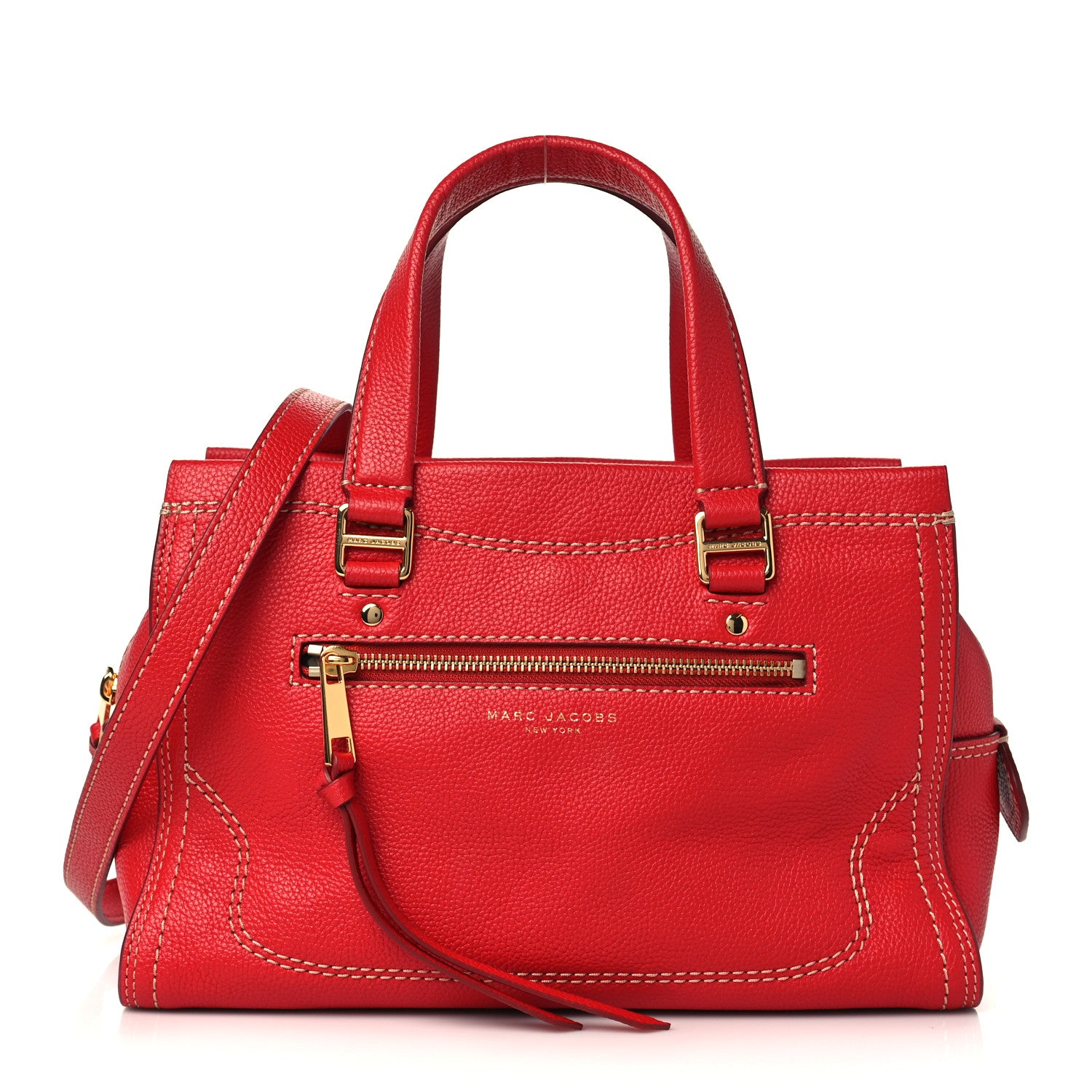 Marc Jacobs Textured Calfskin Cruiser Satchel Fire Red 1 of 8