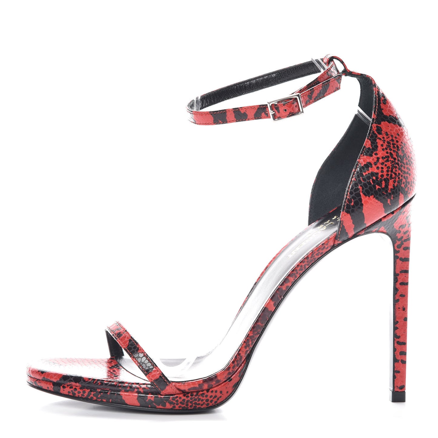 Python Calfskin Embossed Jane 105 Ankle Strap Sandals 39.5 Red Black