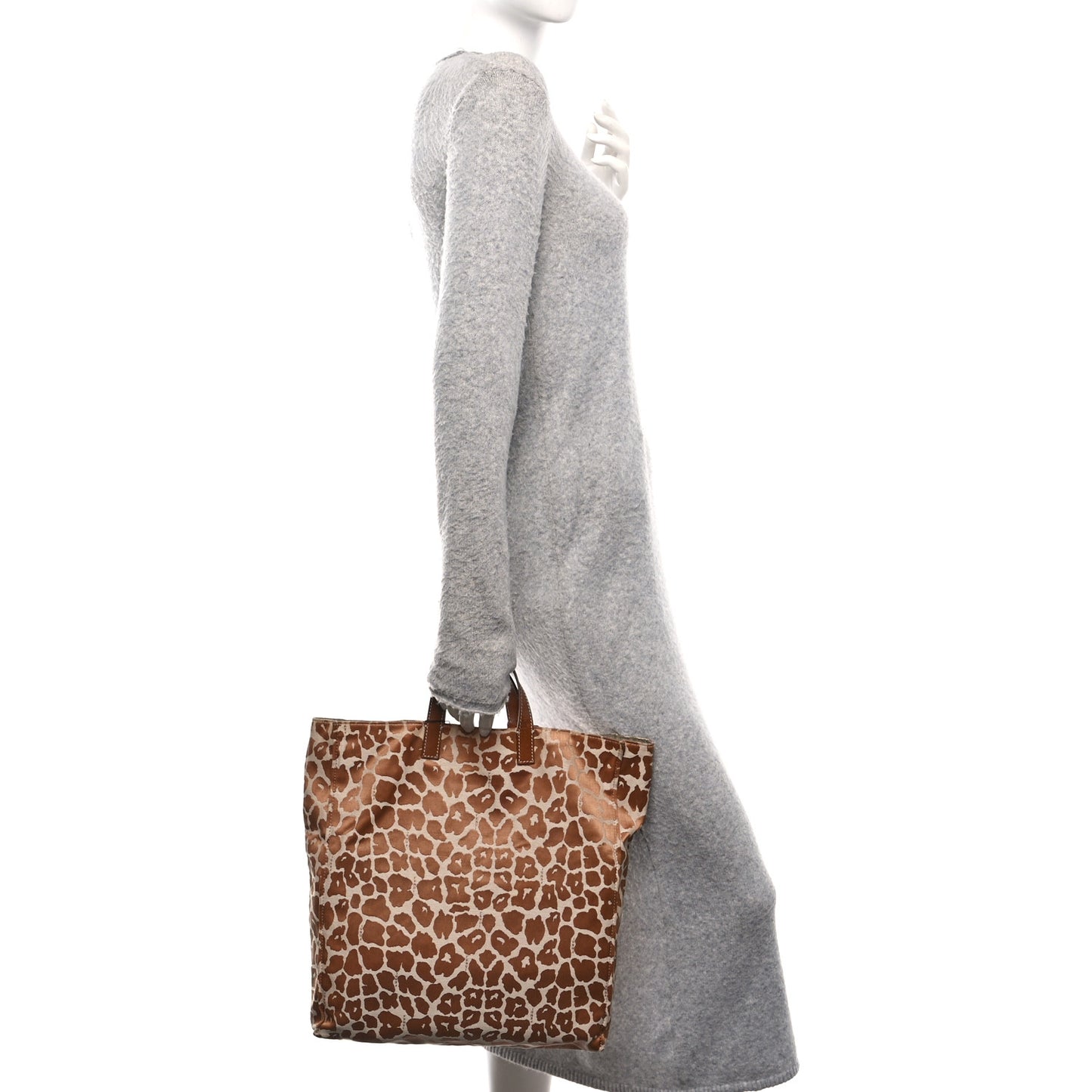 Jacquard Leopard Print Shopping Tote Brown