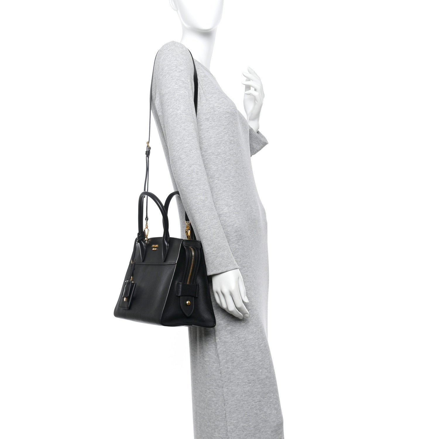 Prada Saffiano City Calfskin Medium Esplanade Tote Black 2 of 9