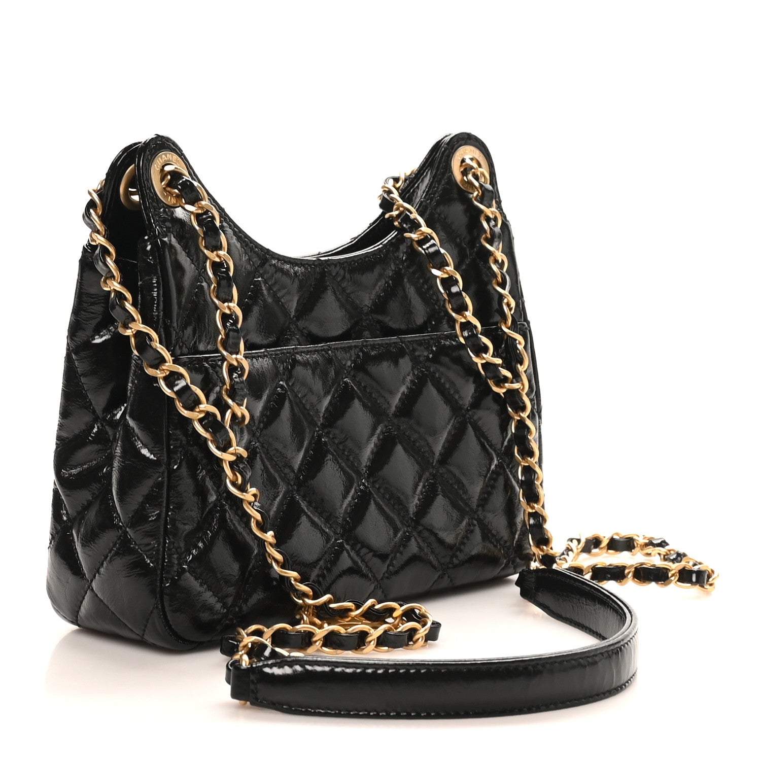Chanel Shiny Crumpled Calfskin Quilted Small Wavy CC Hobo Black 3 of 10