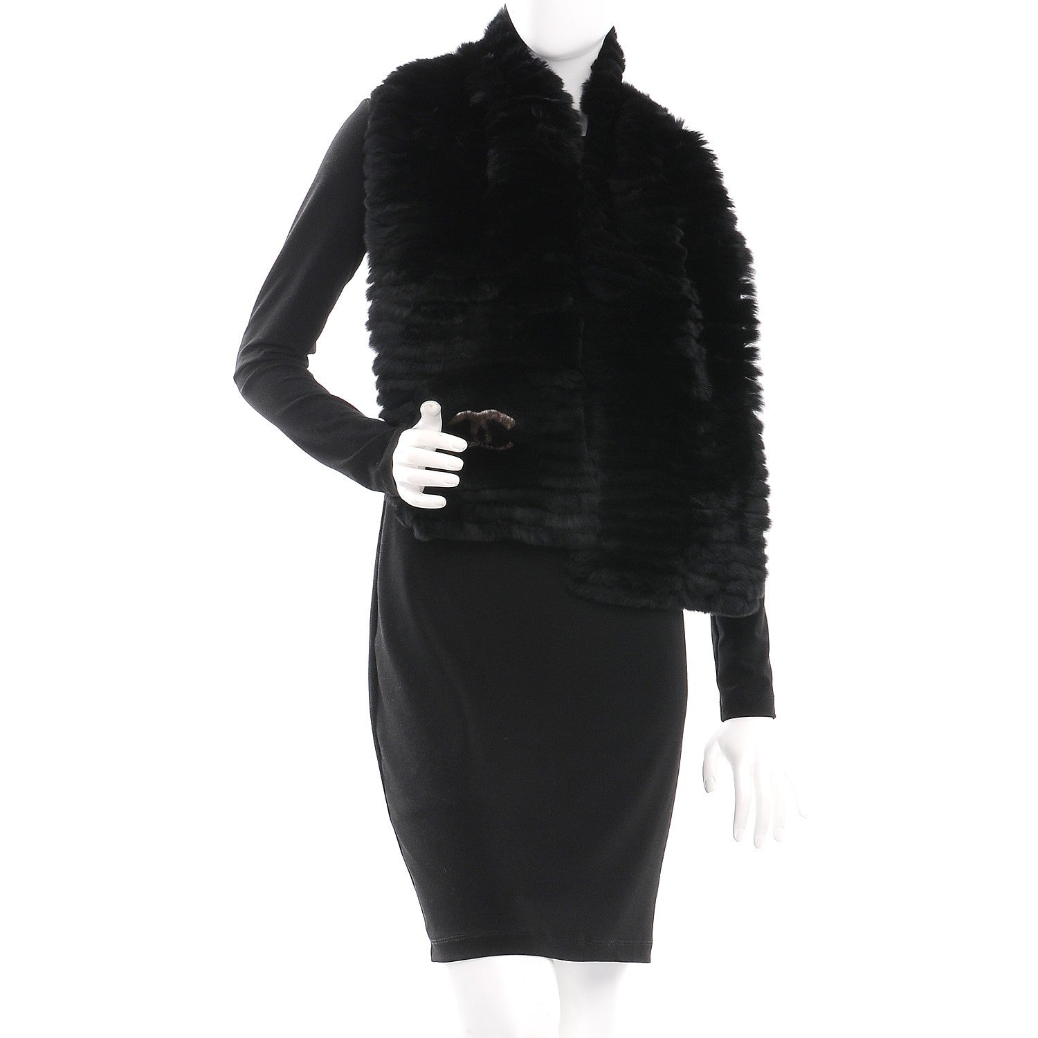 Chanel Orylag Rabbit Fur CC Scarf Black 2 of 5