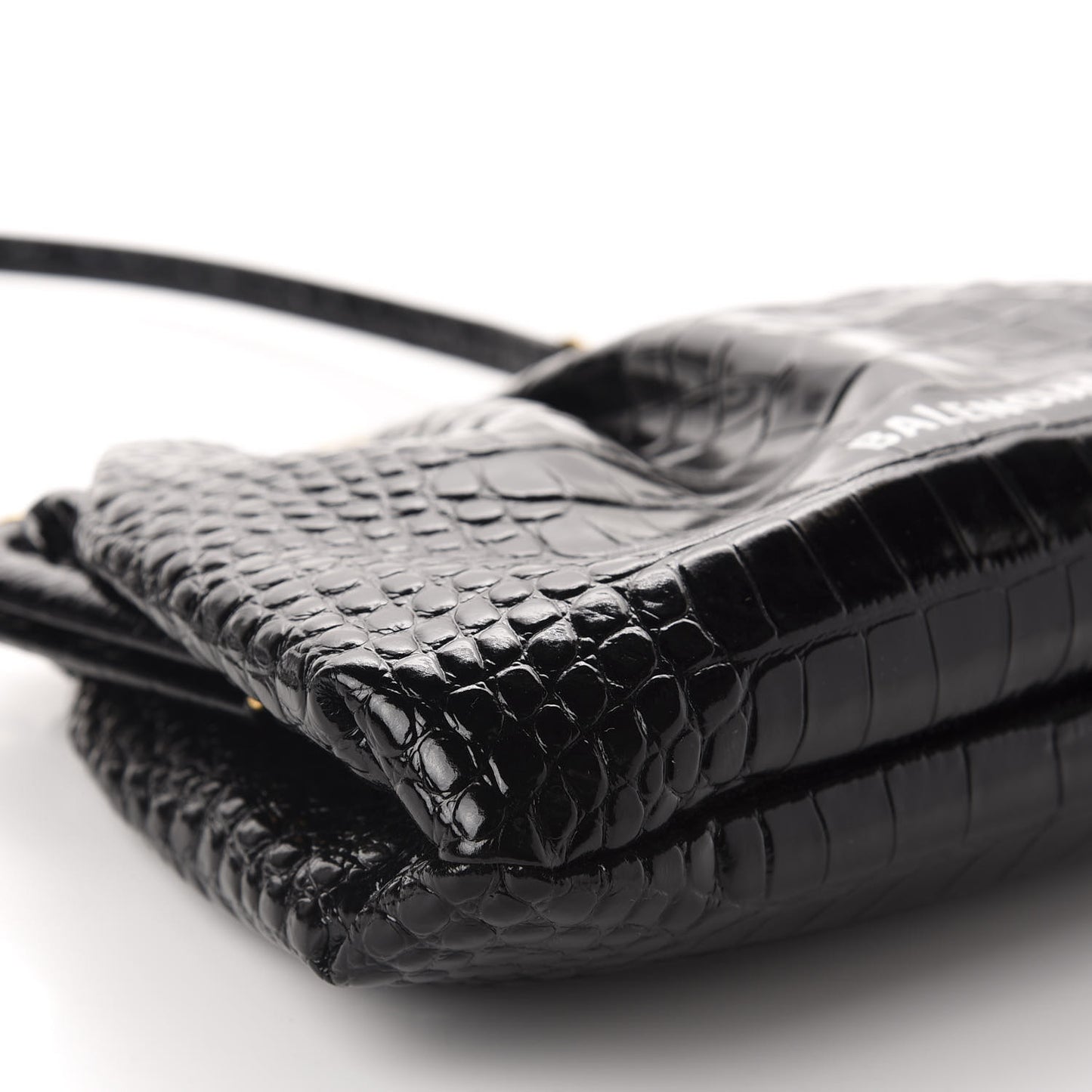 Shiny Supple Calfskin Logo Crocodile Embossed Cloud Crossbody Bag Black White