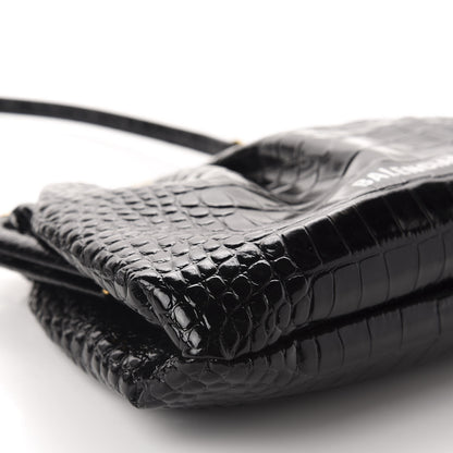 Balenciaga Shiny Supple Calfskin Logo Crocodile Embossed Cloud Crossbody Bag Black White 6 of 10