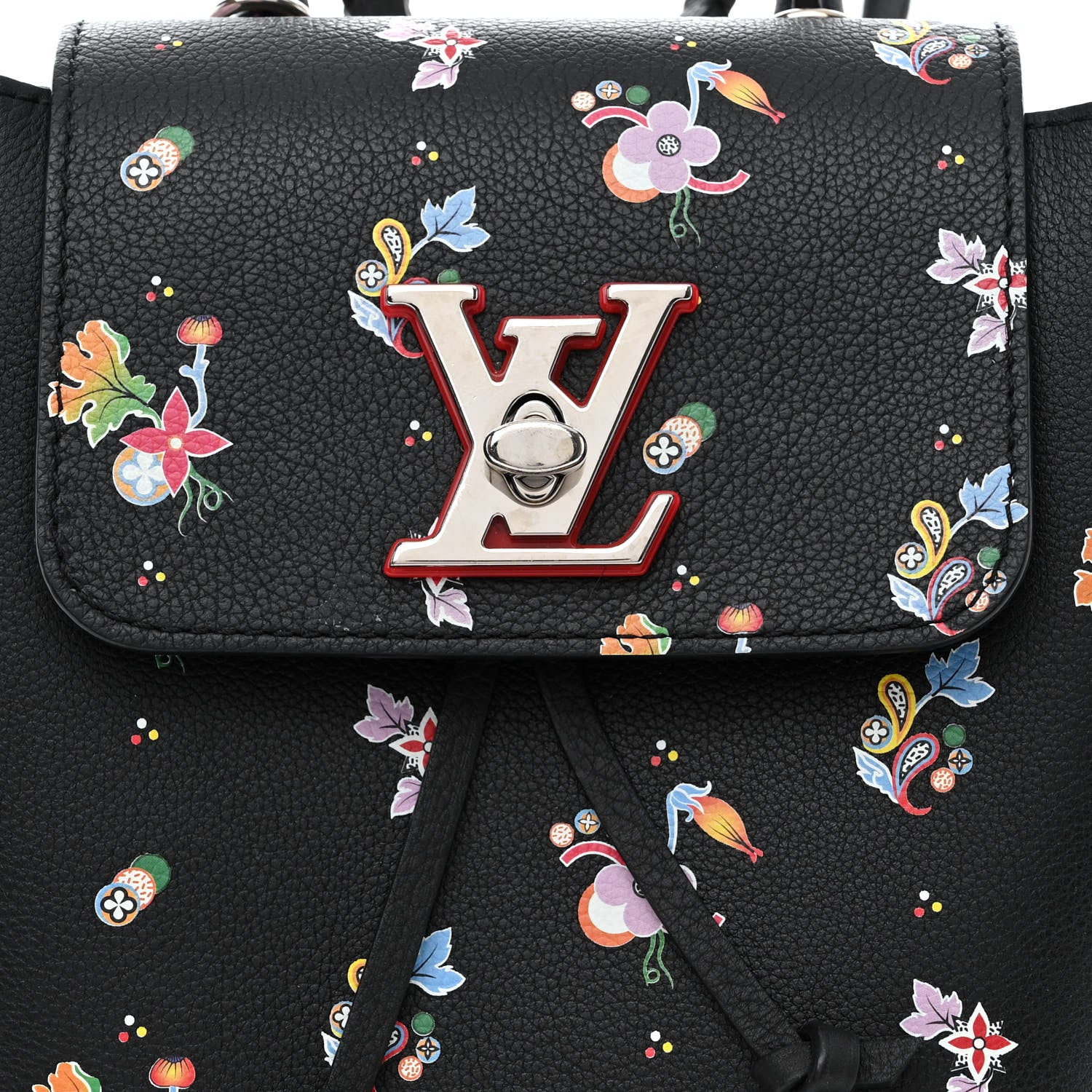 Louis Vuitton Calfskin Flower Lockme Mini Backpack Black Multicolor 8 of 12