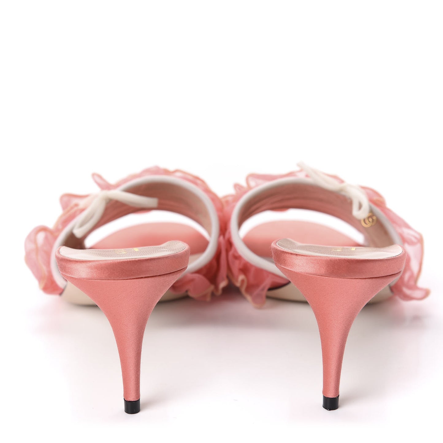 Tulle Ruffle Low Heel Slide Sandals 40 Peach White