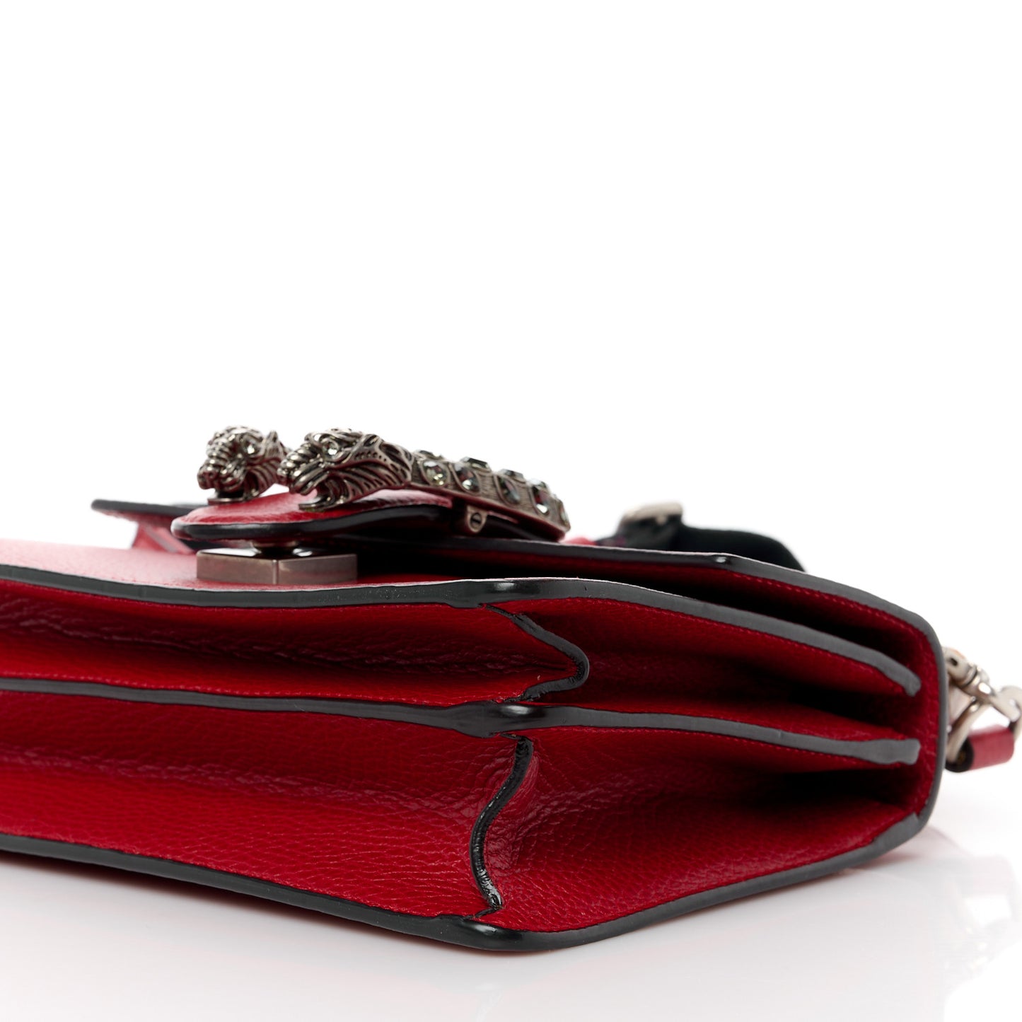 Dollar Calfskin Crystal Web Mini Dionysus Bamboo Top Handle Bag Hibiscus Red