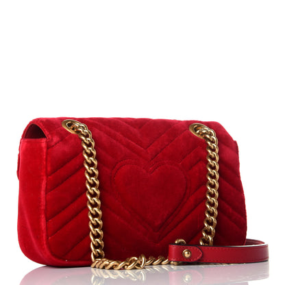 Gucci Velvet Matelasse Mini GG Marmont Shoulder Bag Hibiscus Red 3 of 10
