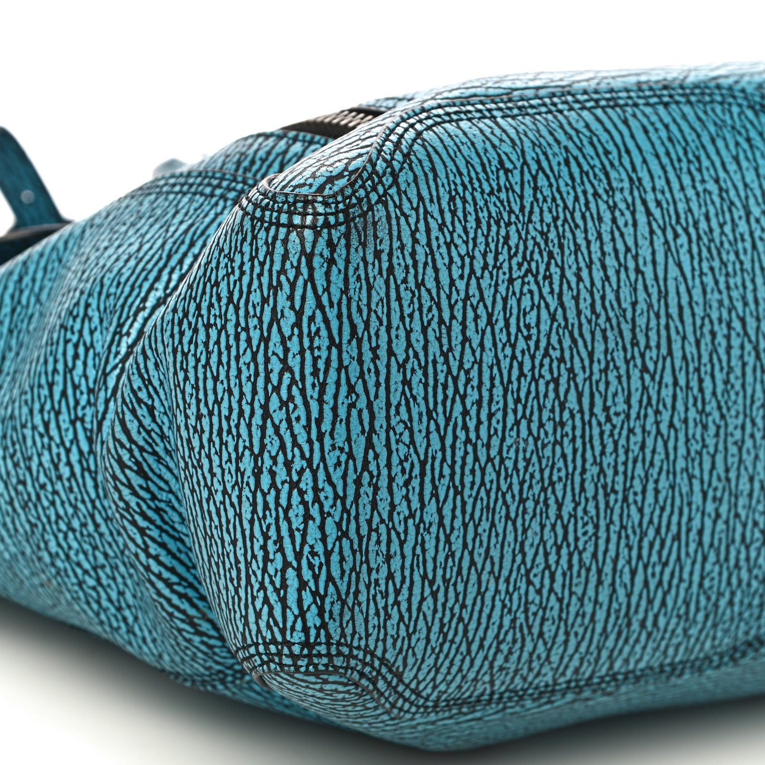 3.1 Phillip Lim Shark Embossed Textured Calfskin Large Pashli Satchel Turquoise Black 8 of 9