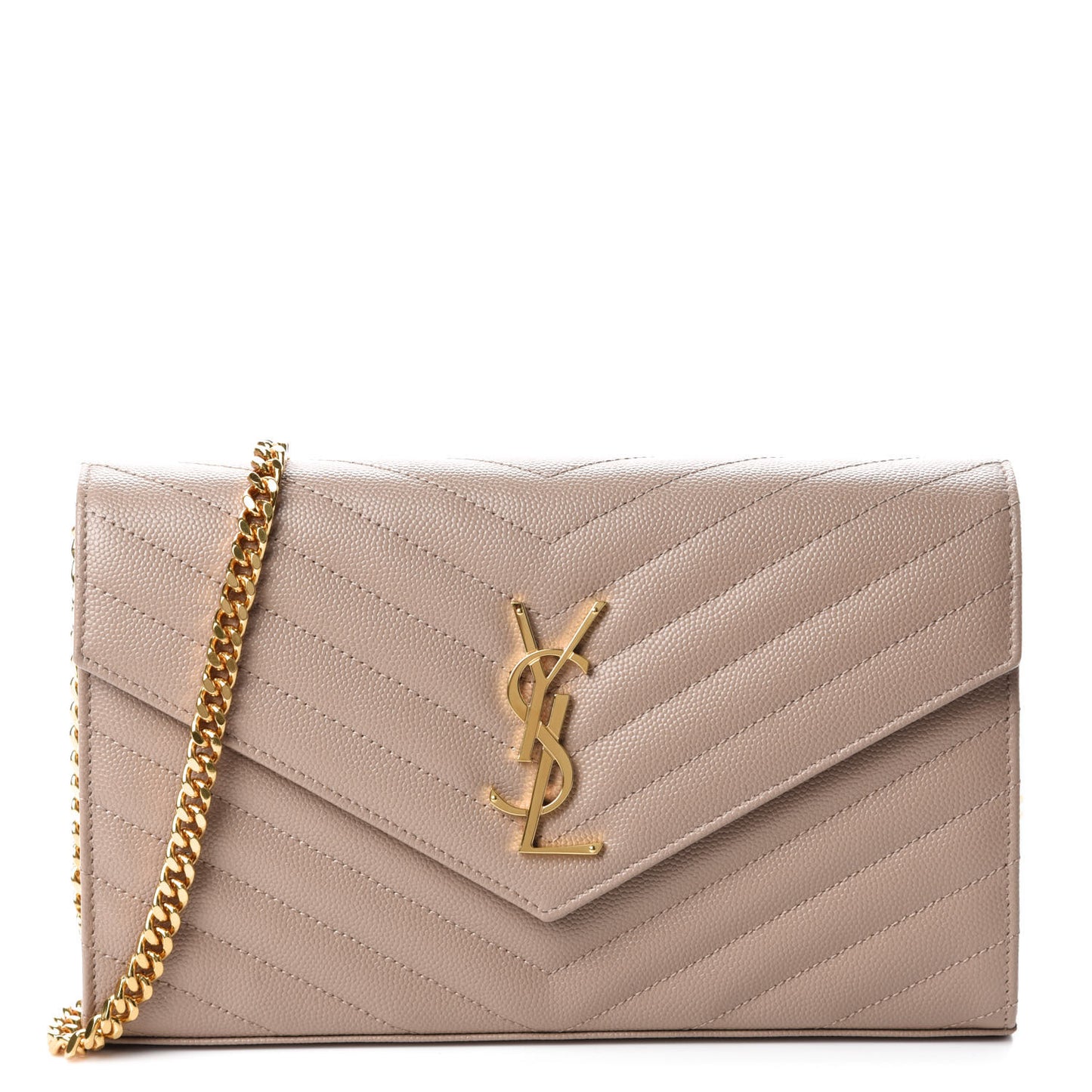 Grain De Poudre Matelasse Chevron Monogram Walllet on Chain Dark Beige