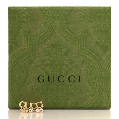 Gucci Metal Crystal Pearl Script Drop Single Earring Gold 5 of 5