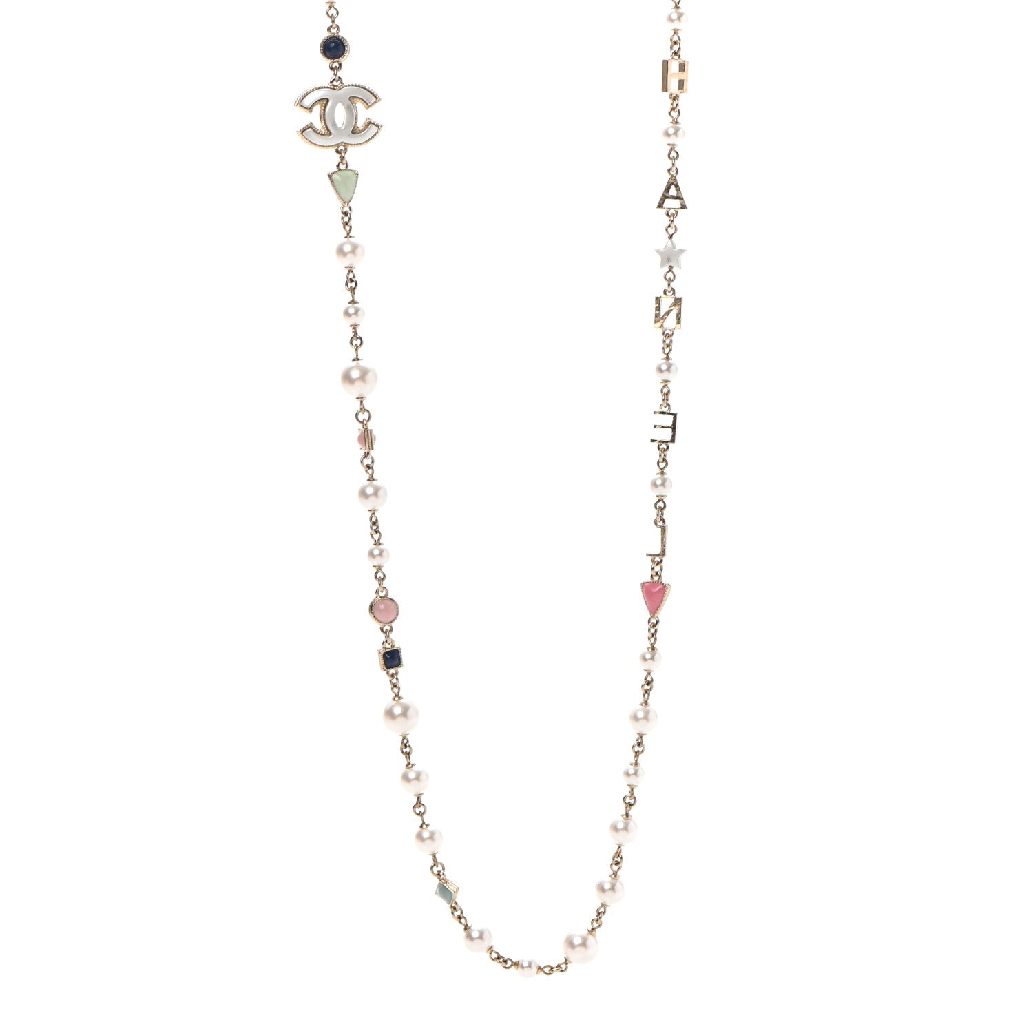 Chanel Pearl Beaded CC Logo Long Necklace Gold Multicolor 1 of 5