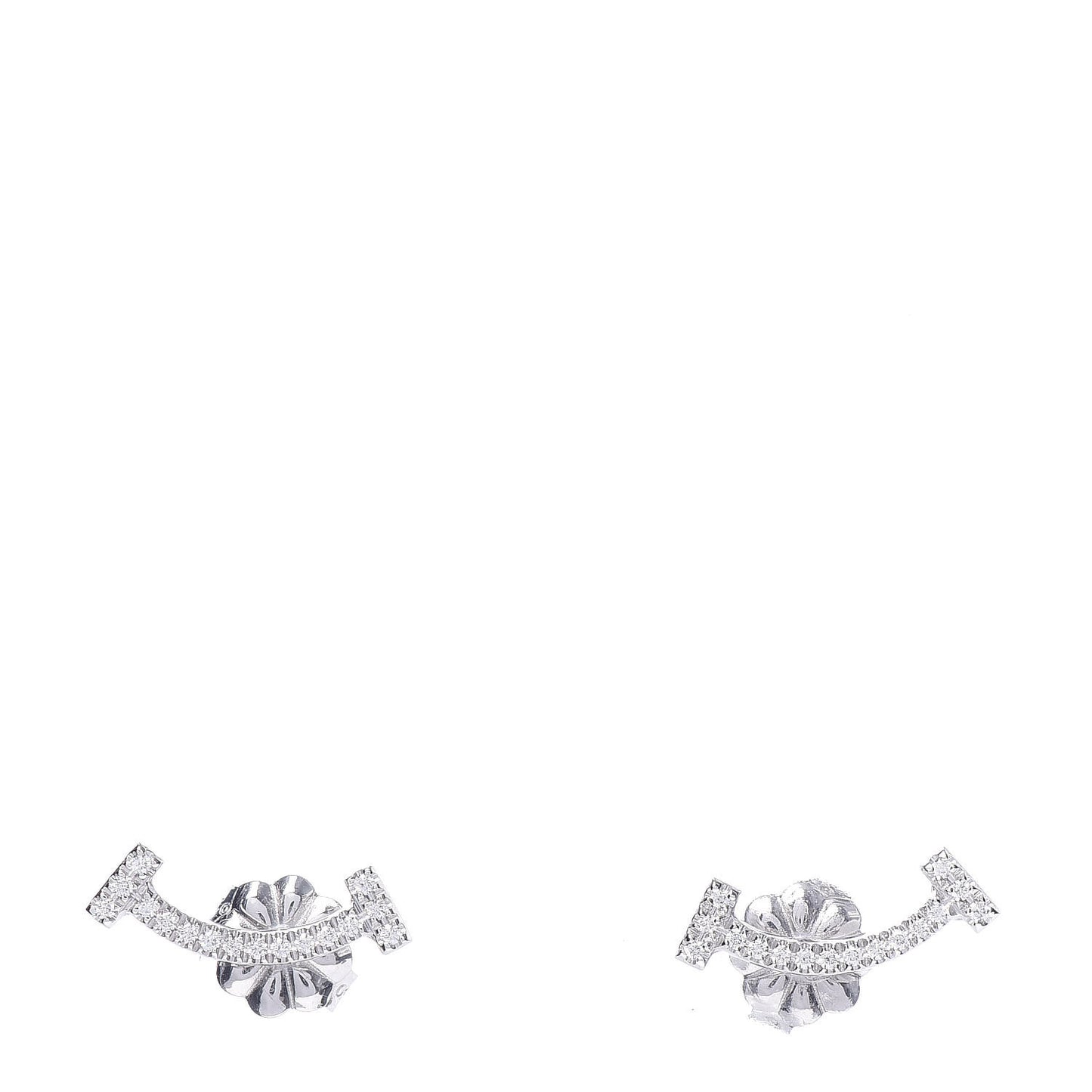 18K White Gold Diamond T Smile Earrings