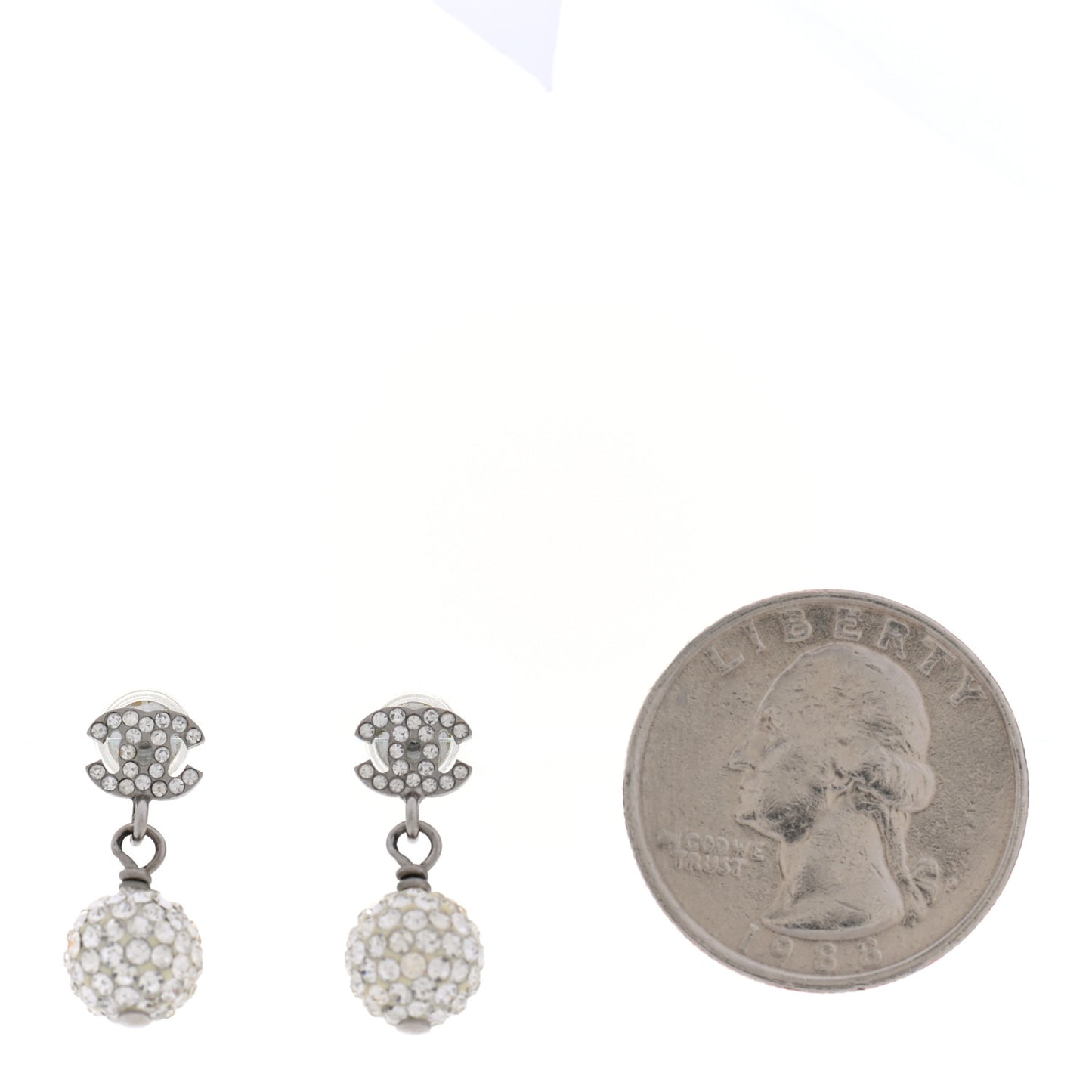 Crystal CC Drop Earrings White Silver