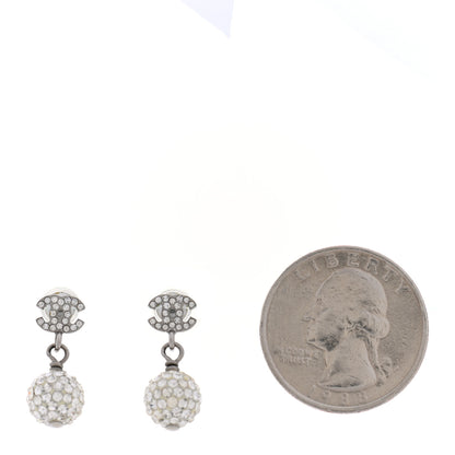 Chanel Crystal CC Drop Earrings White Silver 2 of 4
