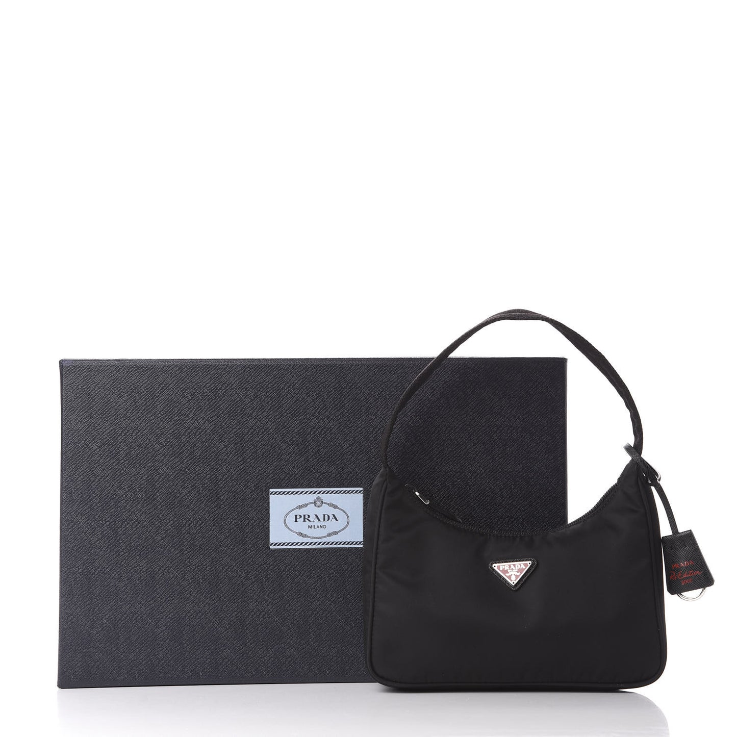 Tessuto Nylon Saffiano Lunar New Year Mini Re-Edition 2000 Bag Black Fuoco