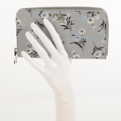 Prada Saffiano Floral Print Metal Zip Around Wallet Acciaio 3 of 10