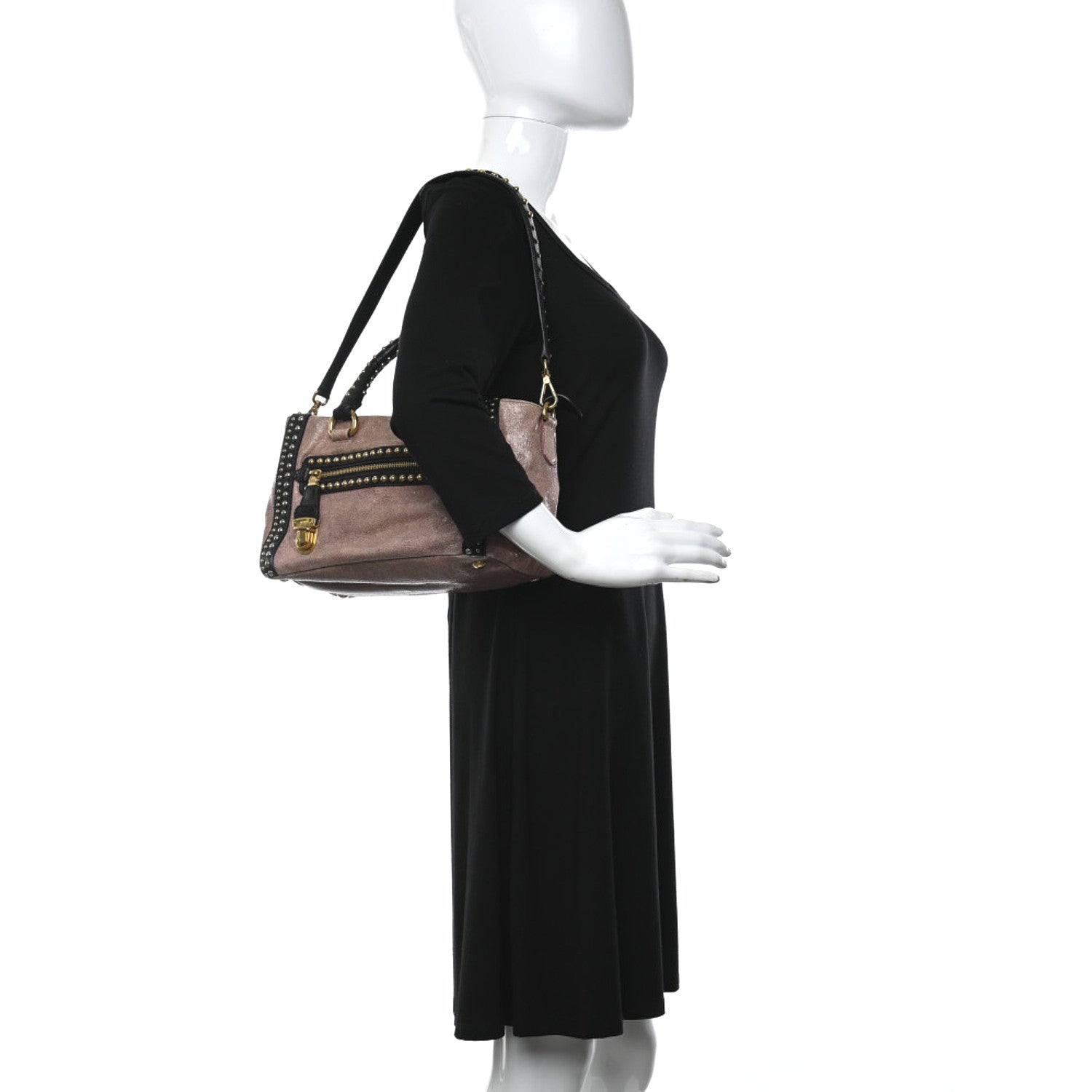 Prada Craquele Studded Shoulder Bag Petalo 2 of 14