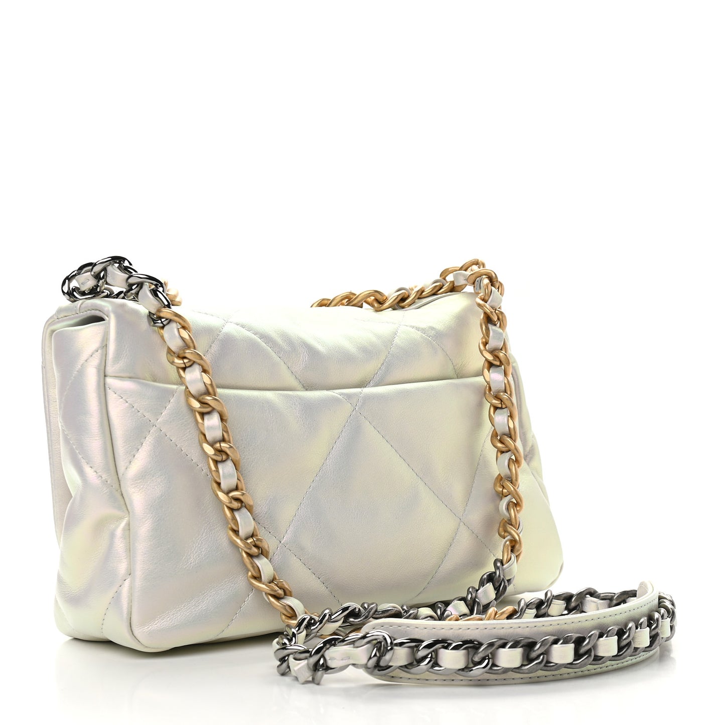 Iridescent Calfskin Quilted Medium Chanel 19 Flap White