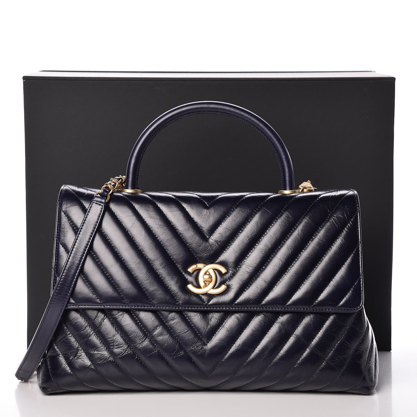Calfskin Chevron Quilted Medium Coco Handle Flap Blue